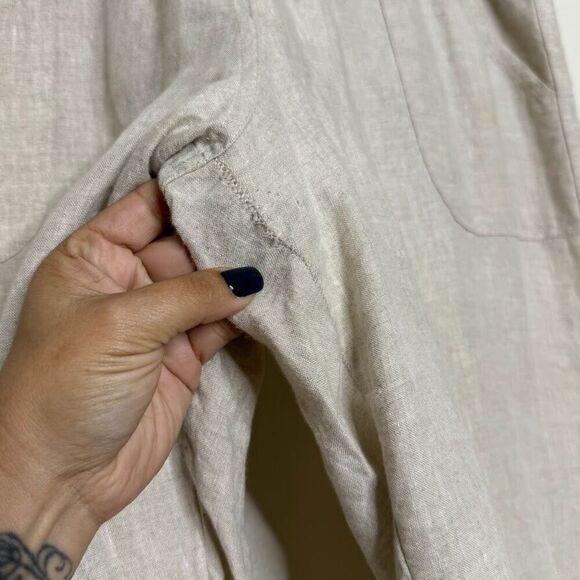 Allen Allen Linen Pants XL Cropped Capri Beige Pull On Wide Leg Casual Beach - Picture 6 of 11